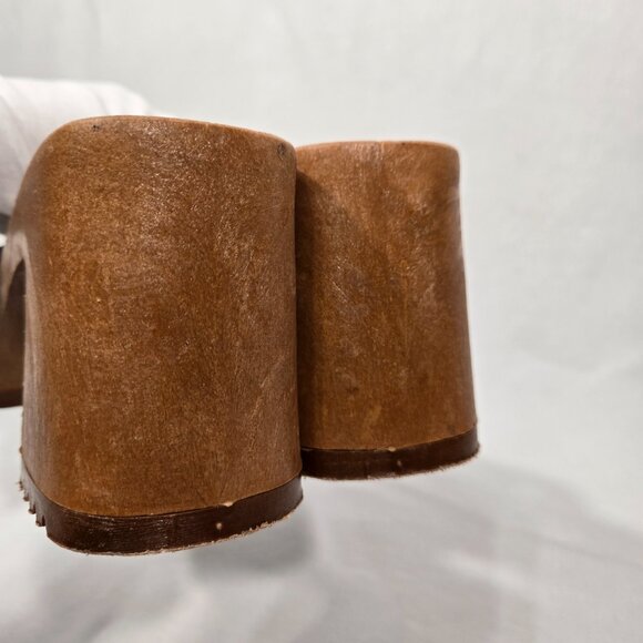 Vintage THE LEATHER COLLECTION Blue Leather Chunky Heels Platform Sandals Size 8 - Picture 12 of 17